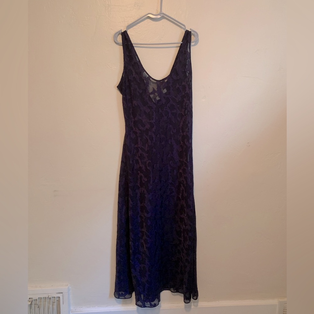 Vintage Victoria’s Secret gold label sheer purple maxi dress baroque print